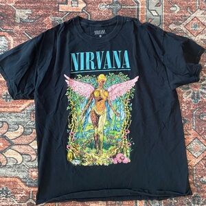 NIRVANA Black Tee with Angelic Graphic